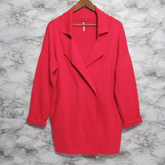 Free People Pink Oversized Knit Blazer Jacket Size Small - Picture 1 of 14